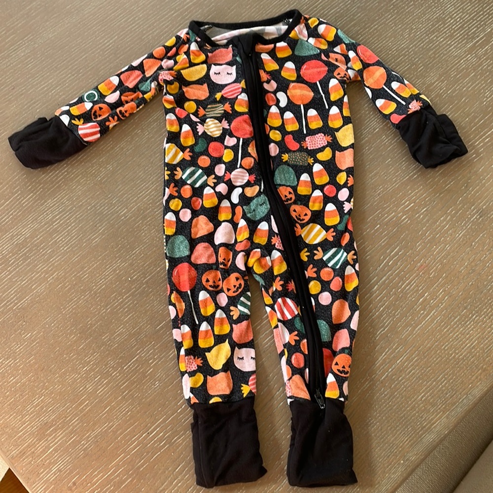 Little sleepies Halloween candy pajamas, zippy